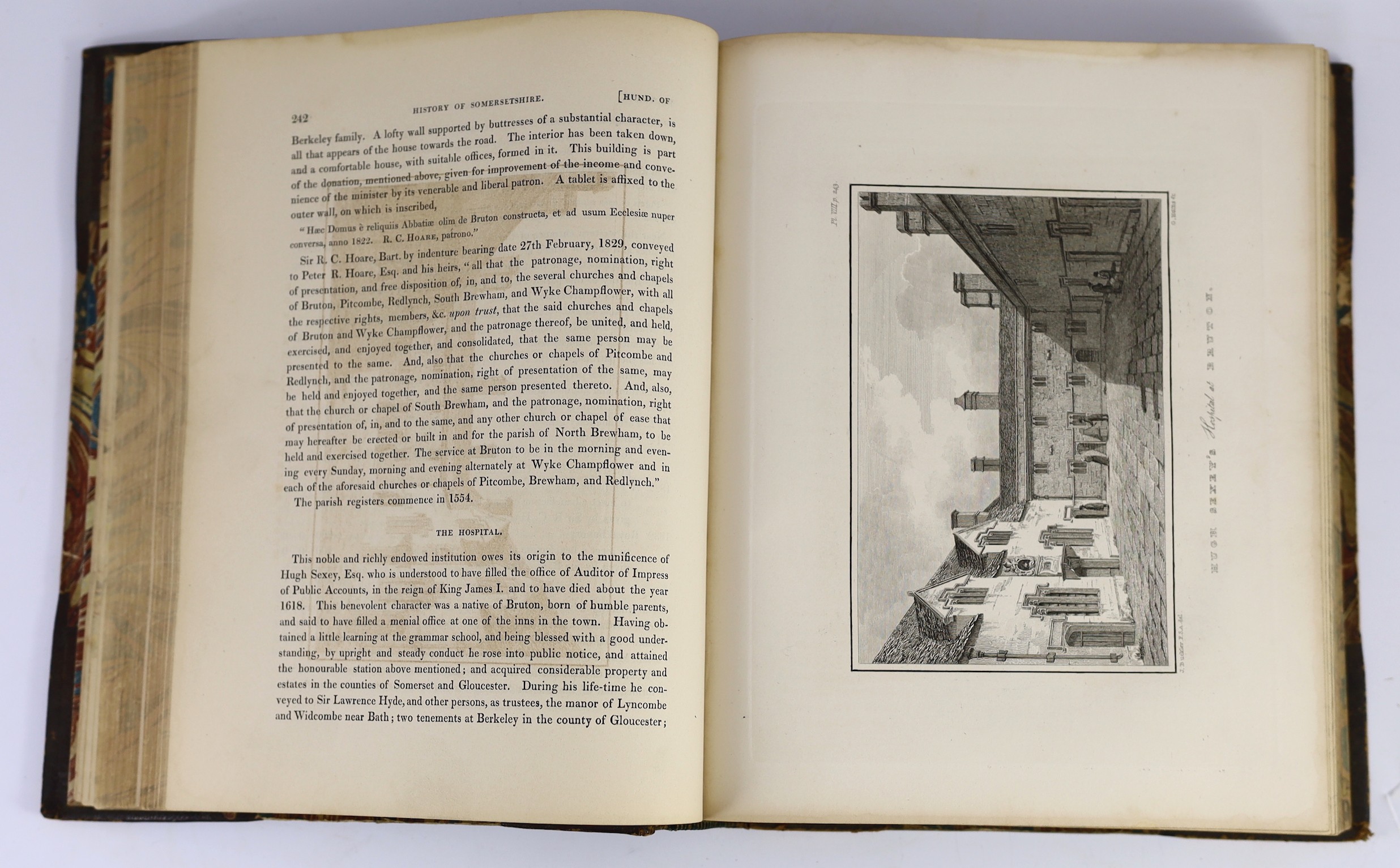 SOMERSET - Phelps, William, Rev. - The History and Antiquities of Somersetshire, 2 vols in 1, containing 8 parts, 4to, half morocco, with 6 maps and 44 plates, J.B. Nicholls, London, 1836